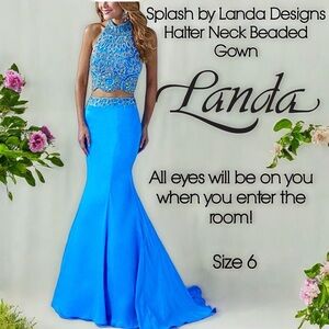 Splash by Landa Designs Halter Neck Beaded Gown